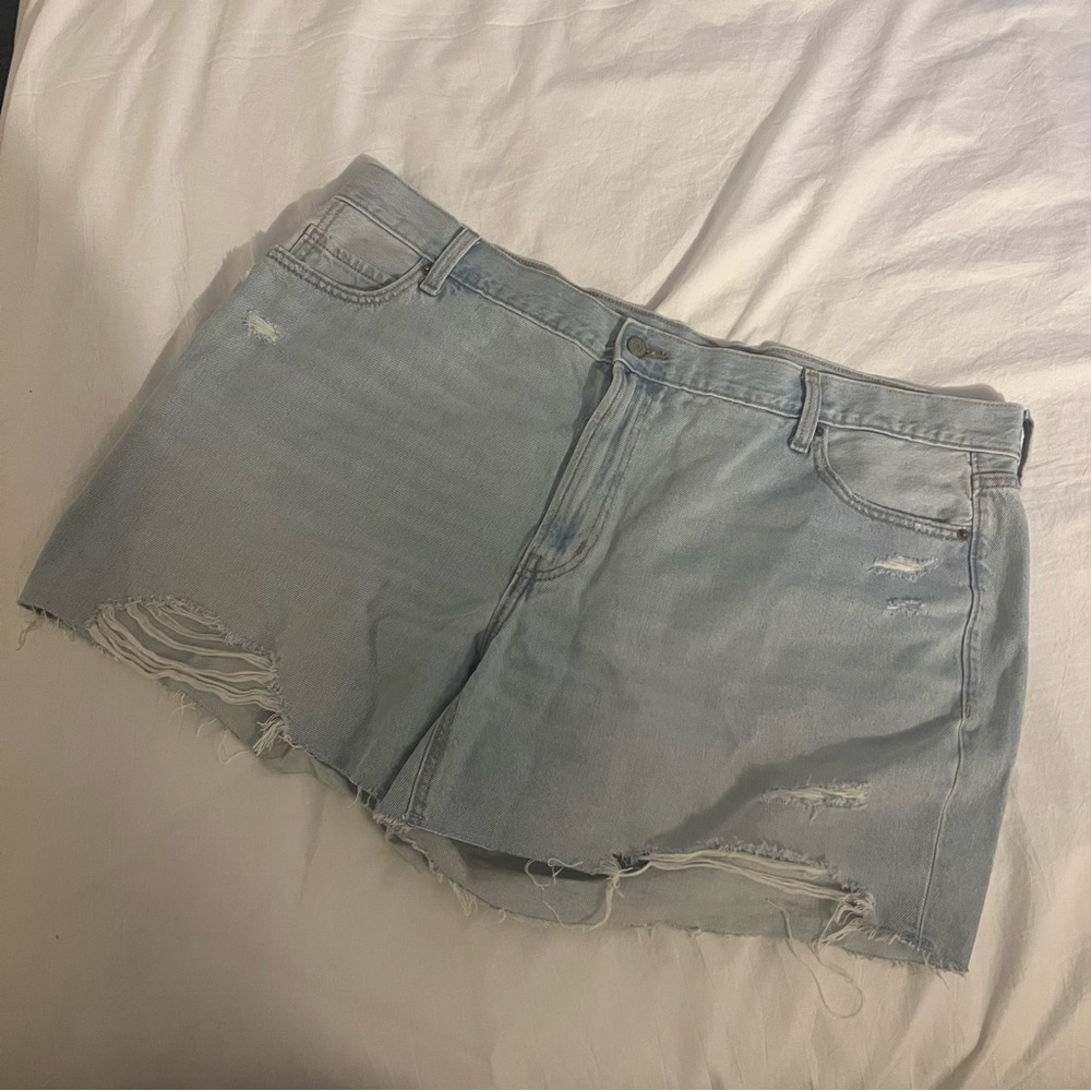 Old Navy Light Blue Jean Shorts Slouchy Staright Distressed Size 22